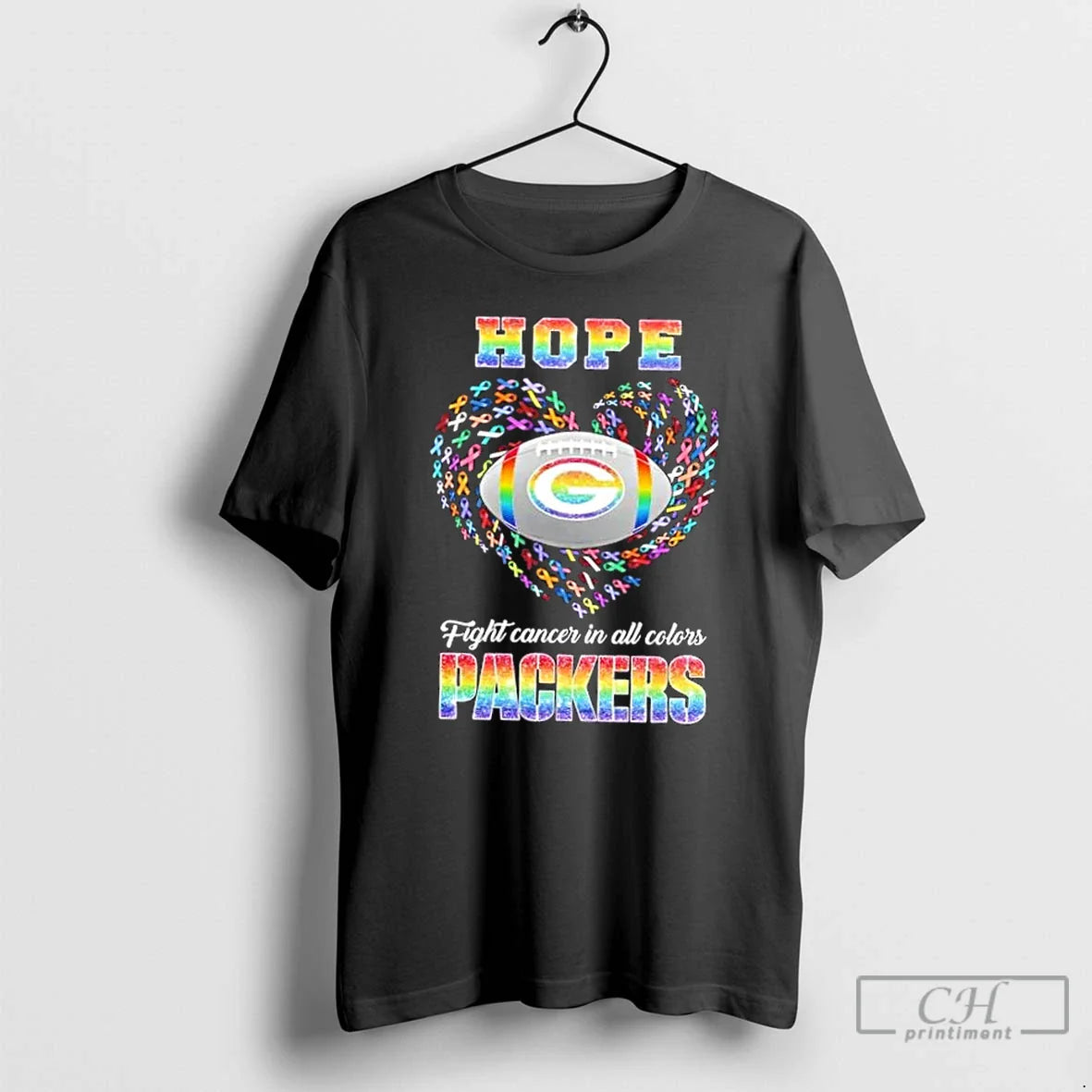 Premium Green Bay Packers Football Hope Fight Cancer In All Colors Heart T Shirts