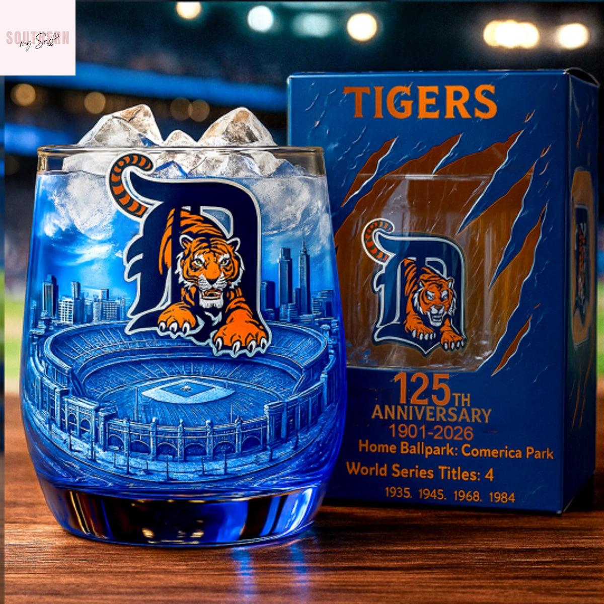 Detroit Tigers 125th Anniversary Whiskey Glass