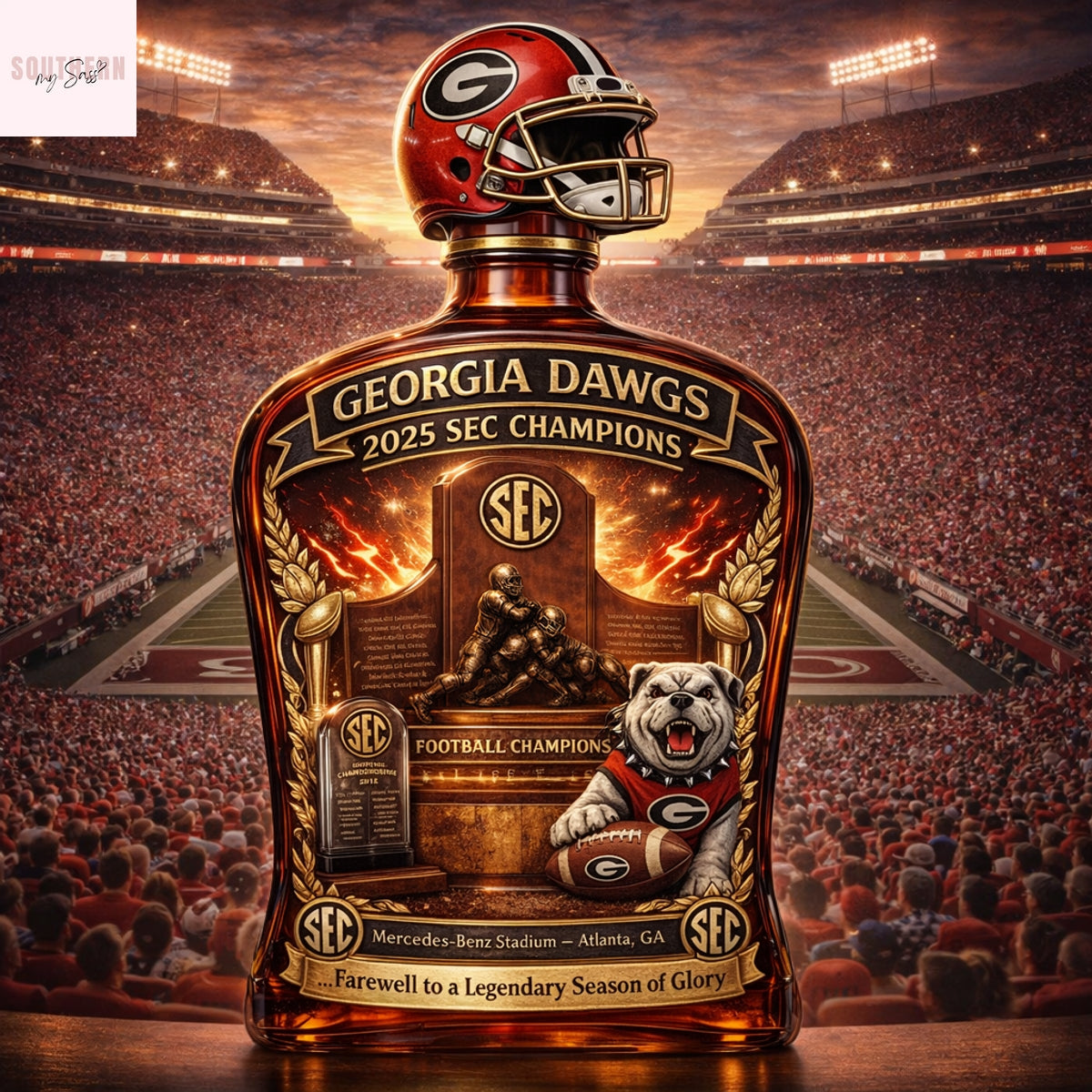 Georgia Bulldogs 2025 SEC Champions Farewell To A Legendary Season Of Glory Whiskey Bottle