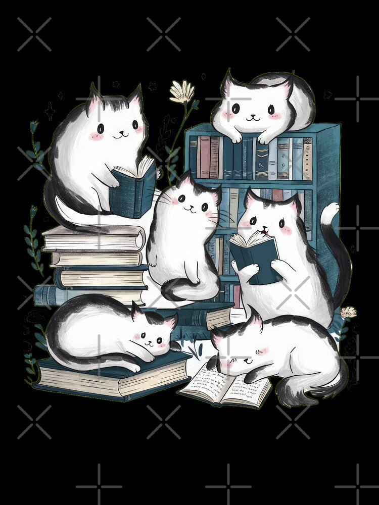 cute funny white cat pattern cheerful cats in the library cabinet with books ,aesthetic cat art,funny cat,Cat Lover,cute cat,cat pattern by Expressions-Sel