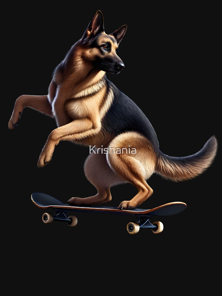 German Shepherd Riding a Skateboard Skateboarding Skater Fans by Kimberley King Art King Art