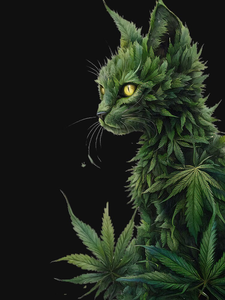 Green Goddess: Cannabis Cat in Dark Fantasy by AdesignTEE