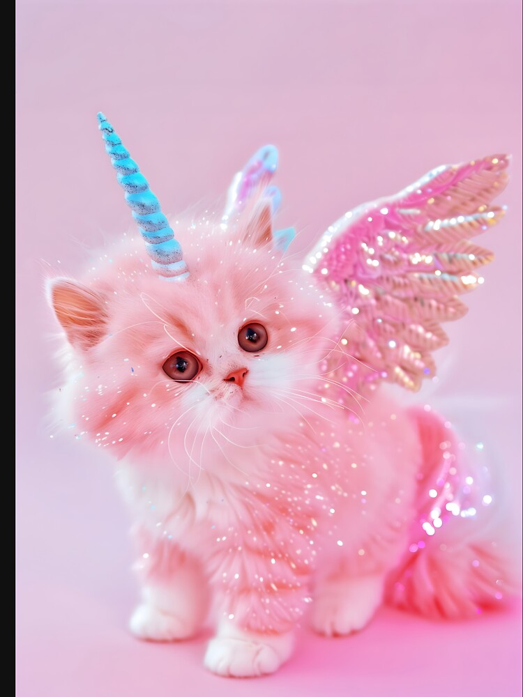 Pink Glitter Cat Unicorn Pegasus – Magical Fantasy Art Print for Cat Lovers by Starcrimedesign
