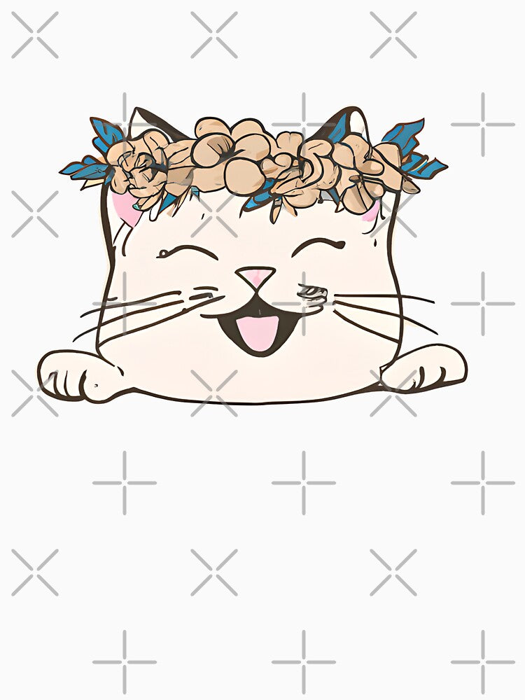 Cute Cat Meow Smile with crown floral vintage by BOHOVIN