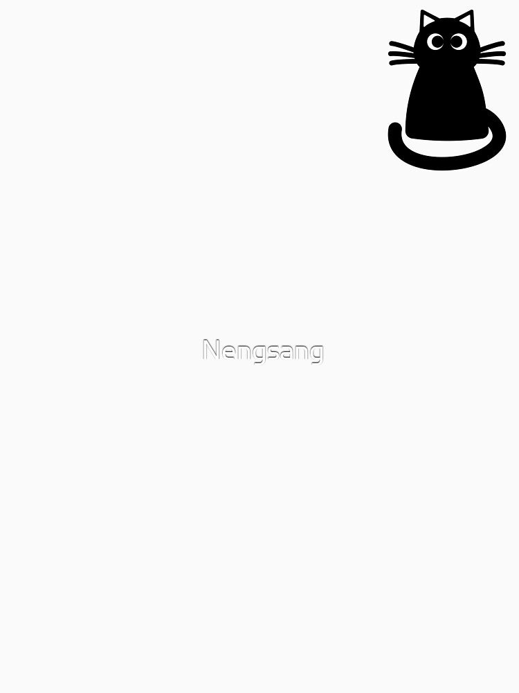 A fat black cat with crossed eyes and a long tail stands still, a funny cat face. by Nengsang