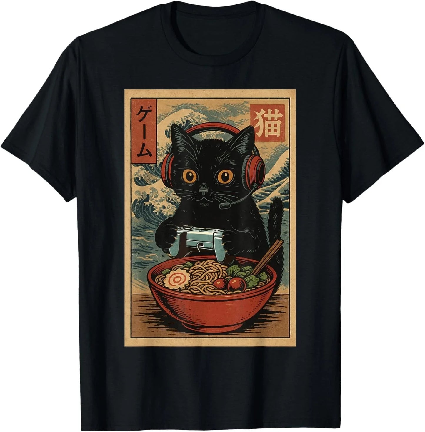 Cute Kawaii Gamer Cat Funny Ramen Retro Japanese Cat Gaming unisex T-Shirt