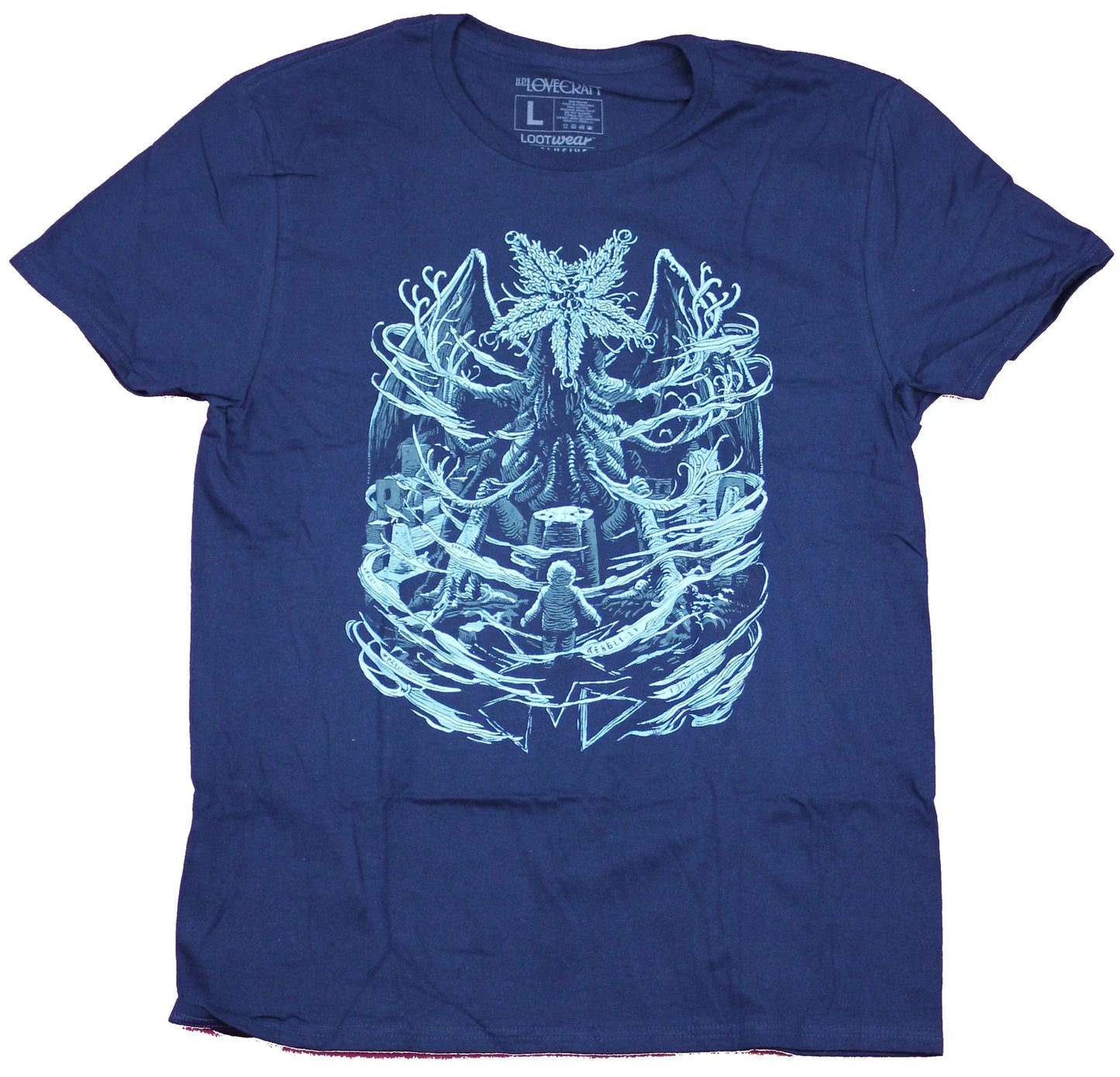 HP Lovecraft Mens T-Shirt- Mountains of Madness Monsters Loot Fright