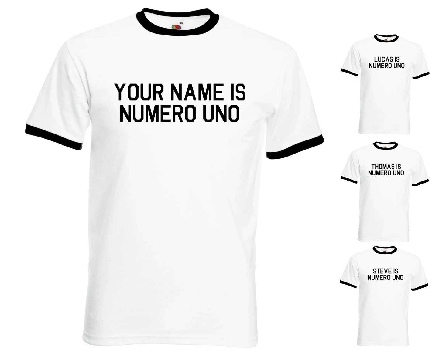 Custom Personalised Your Name Is Numero Uno Mens/Adults Ringer Tshirt Novelty