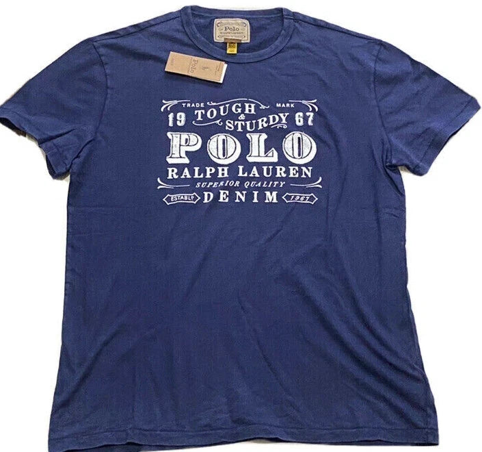 Polo Ralph Lauren Blue Graphic Vintage Look T-Shirt Men's Sz XL