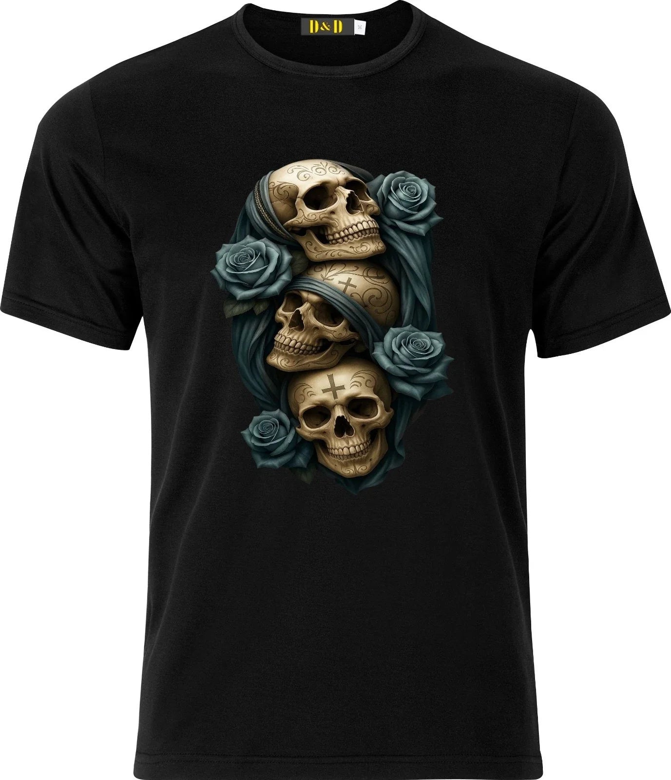 Gothic Triple Skulls Funny Humour Full Colour D.T.F T shirt