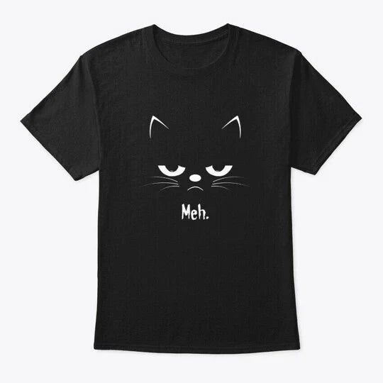 Sarcastic Funny Angry Cat Meh Halloween T-Shirt Made in the USA Size S to 5XL