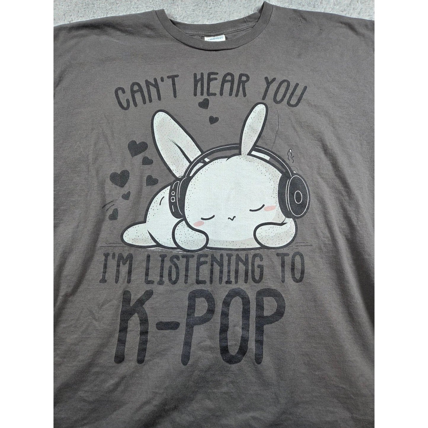 Port & Company Mens 2XL K-Pop Bunny Graphic Tee Charcoal Gray Ring Spun Cotton