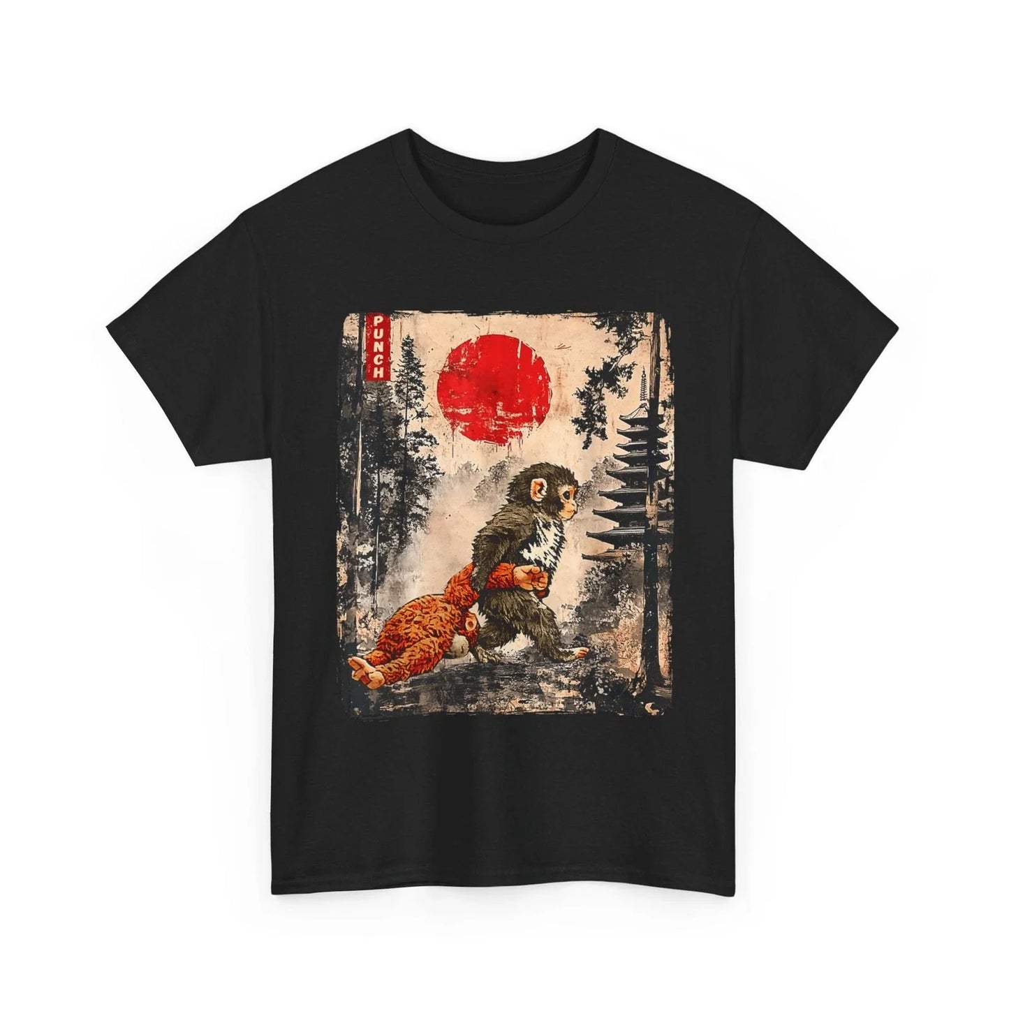 Kawaii Baby Monkey Punch Cute Japanese Ukiyo-e Graphic T-Shirt
