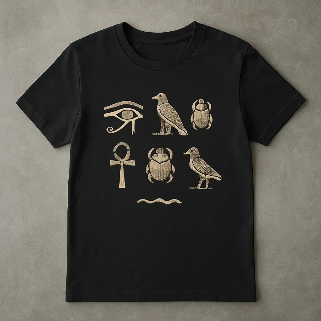 Egyptian Stone Symbols T-Shirt Mens Womens Ancient Symbol Design Pharaoh Style