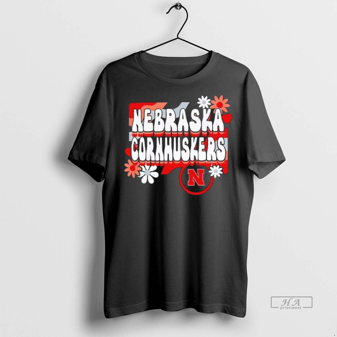 Official Trendy Nebraska Cornhuskers Retro Flower Blackshirt Tee Sweater