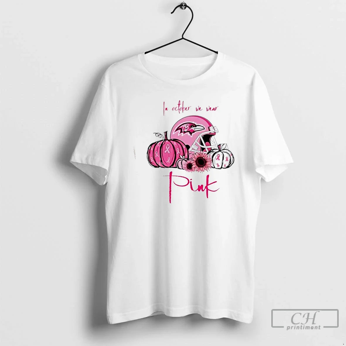 Premium In October We Wear Pink Baltimore Ravens Football Helmet T Shirts