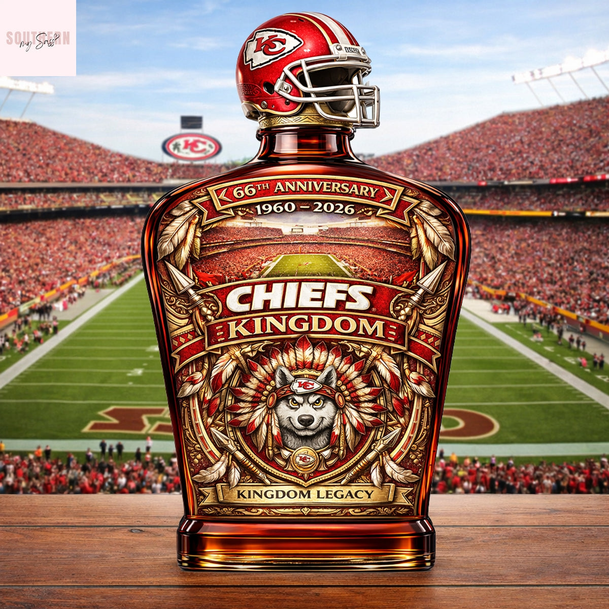 Kansas City Chiefs 66th Anniversary 1960-2026 Kingdom Legacy Whiskey Bottle