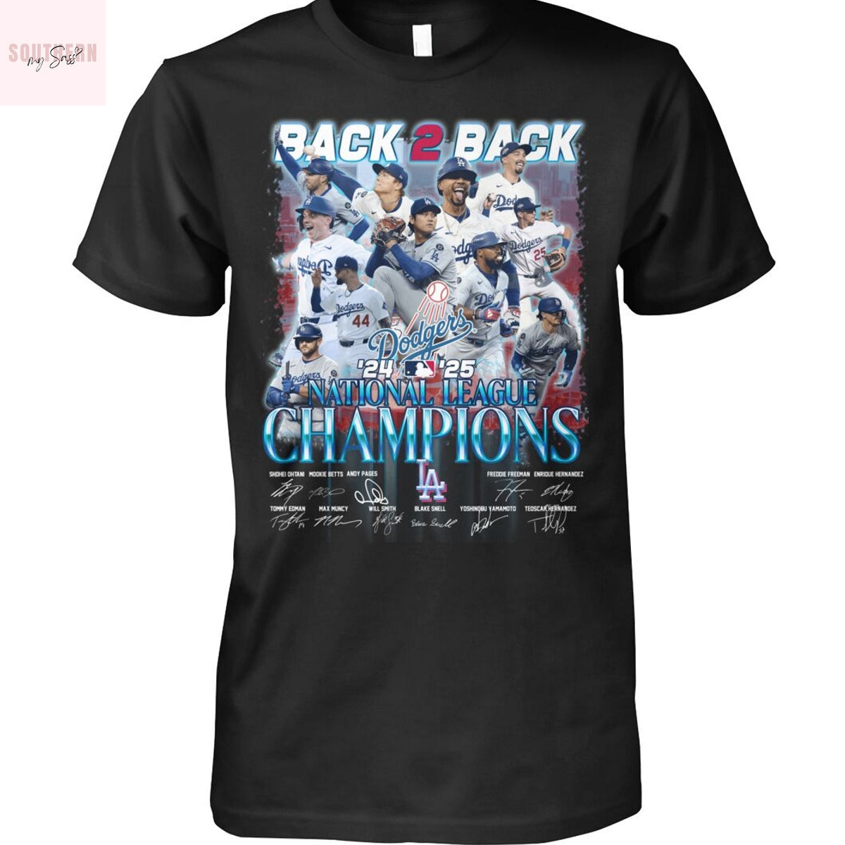 Los Angeles Dodgers 2025 National League Champions Back 2 Back Signature Unisex T-Shirt