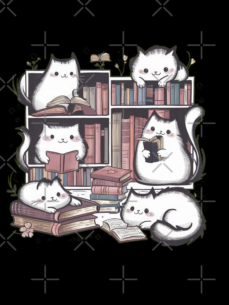 cute funny cat pattern cheerful  cats in the library with books they read,aesthetic cat art,funny cat,Cat Lover,cute cat,cat pattern by Expressions-Sel