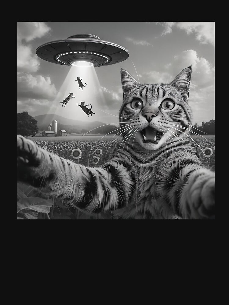 Cat Selfie With Alien UFO Funny Cat Meme by MelenebStore