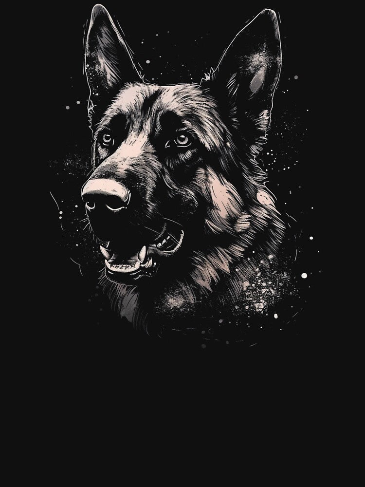A Street Art German Shepherd Dog In Cool Distressed Style On Black by GVRDesign