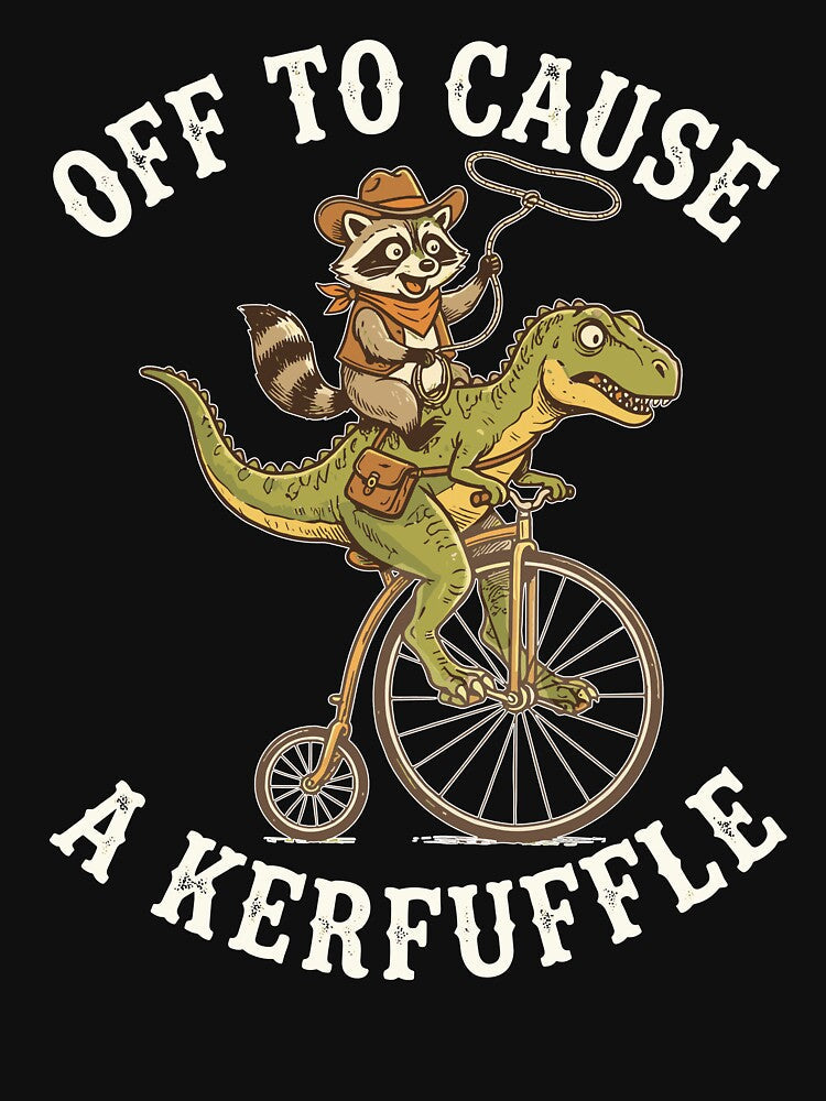 Off to Cause a Kerfuffle Raccoon Dinosaur High Wheel Bicycle by Betsytiptoe