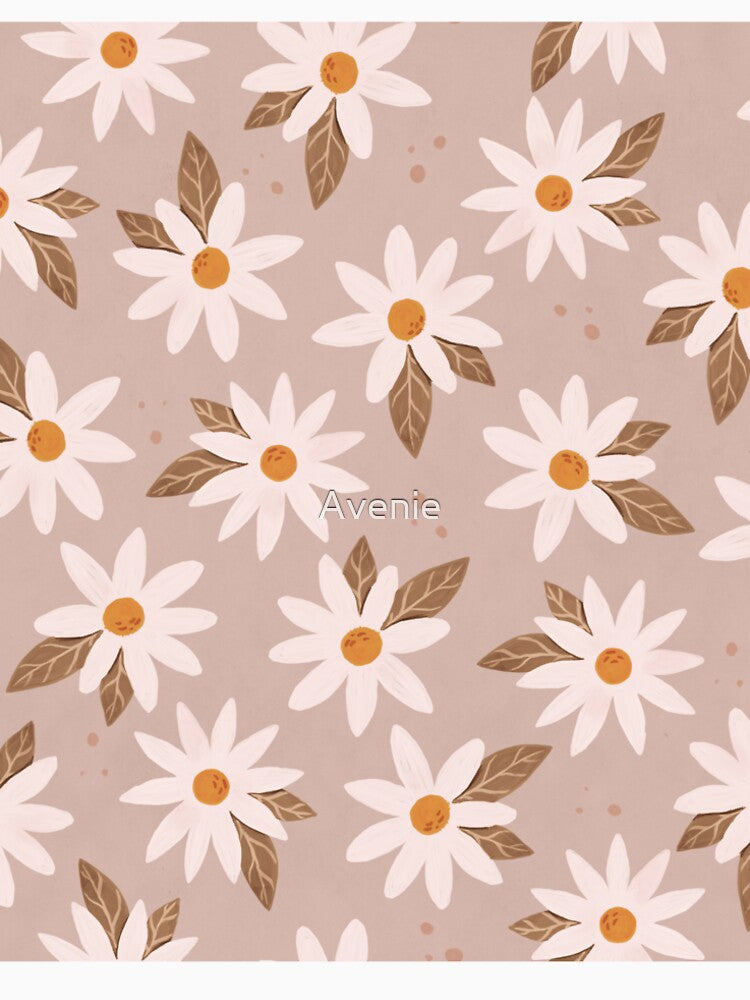 Boho Daisies Floral Print In Warm Neutral Pink by Avenie