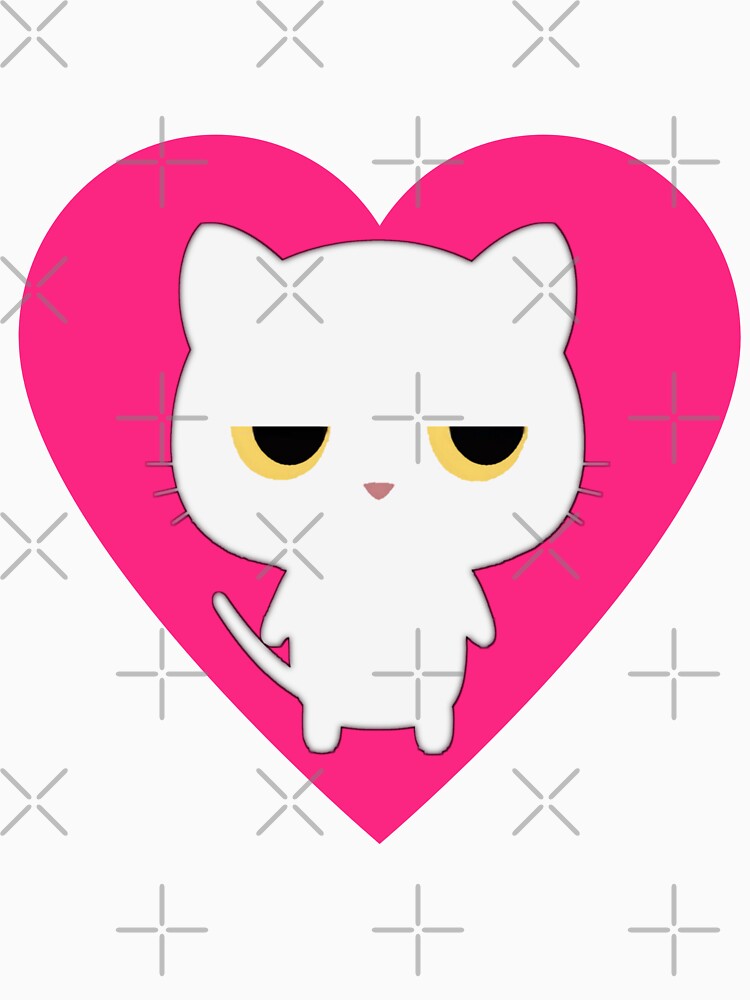 Funny cute white cat in a pink heart by Drawix