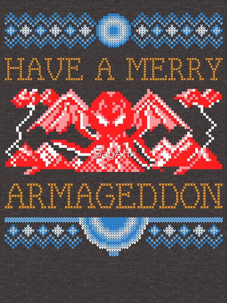 Funny Ugly Christmas Sweater / Shirt / Card - Merry Armageddon by SayAhh