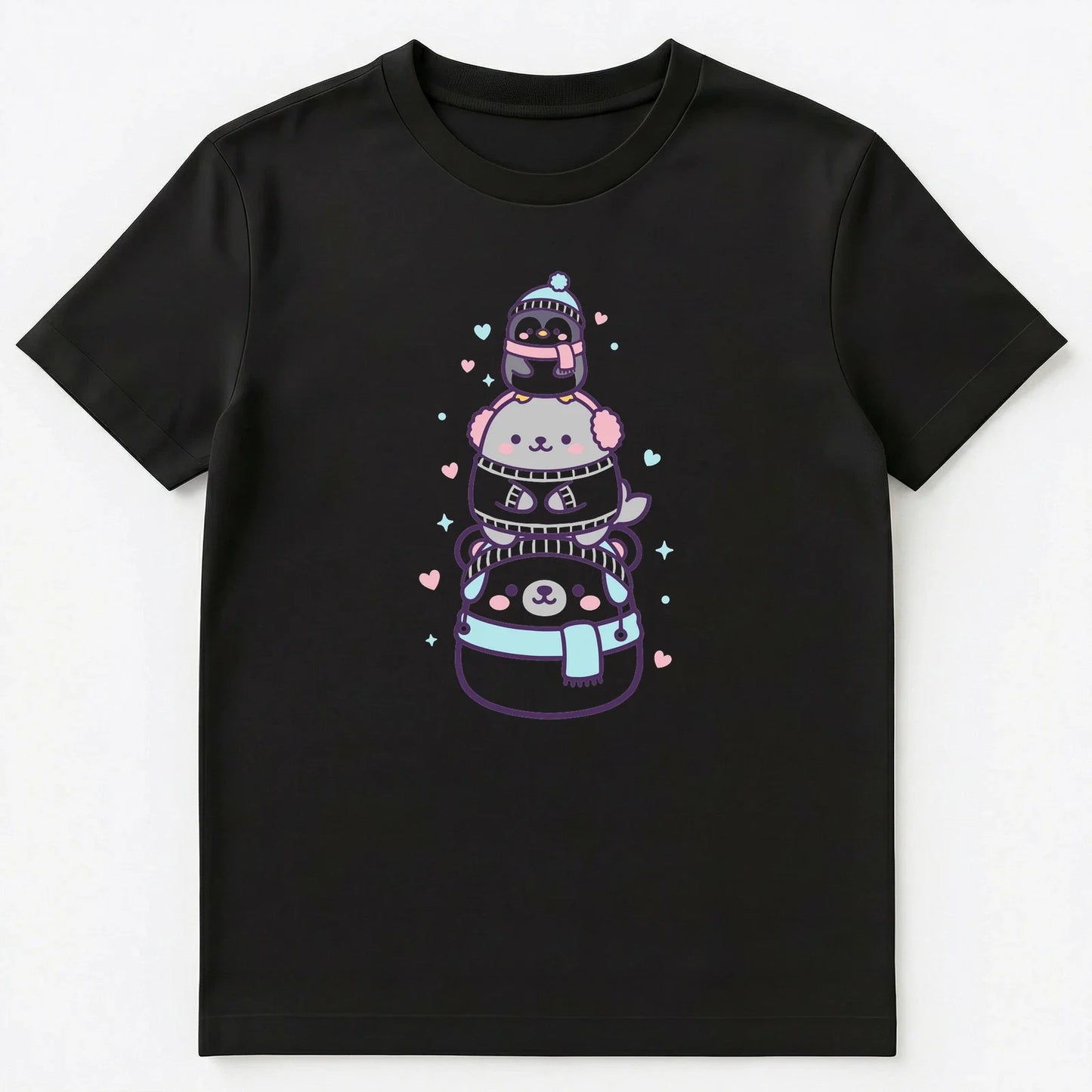 Kawaii Adorable Animal Stack Winter Snowman Unisex T-Shirt