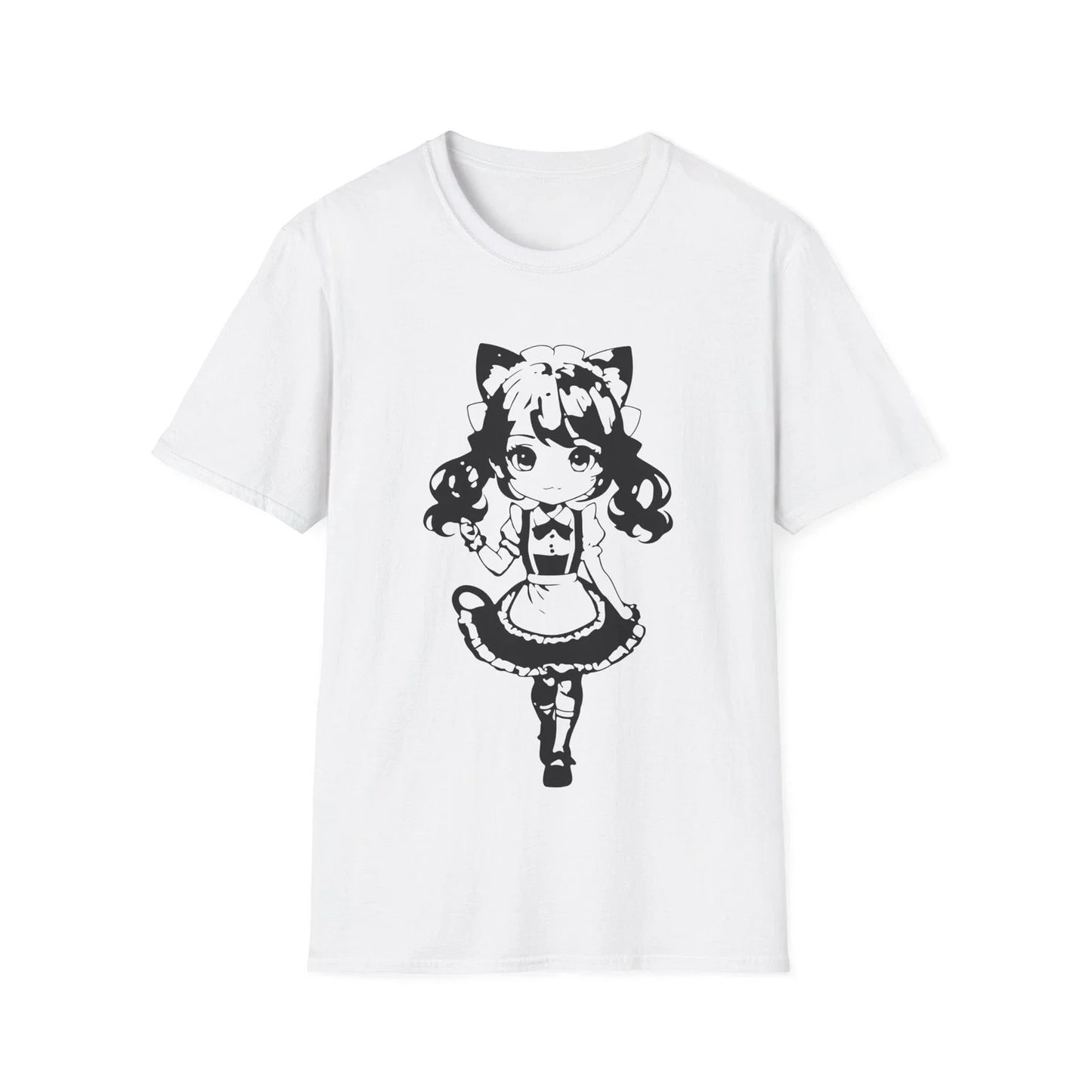 Kawaii Catgirl Maid Anime T-Shirt Chibi Maid Cute Graphic Soft Cotton Tee