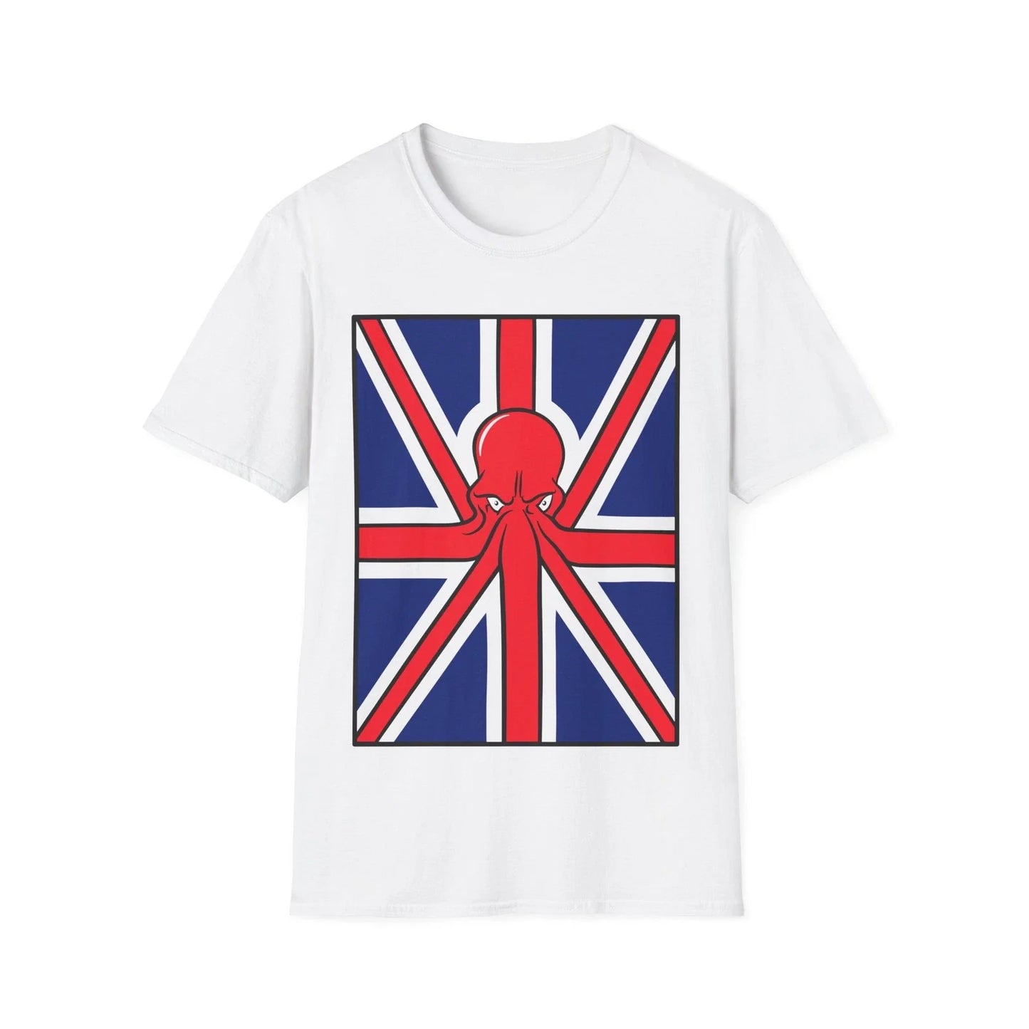 UK Flag Kraken Graphic T-Shirt, Funny Union Jack Top, Softstyle Regular Fit Tee