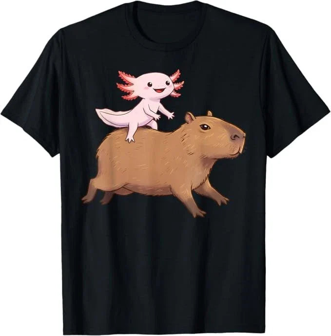Funny Kawaii Axolotl and Capybara Lover Kids Girls Men Women T-Shirt