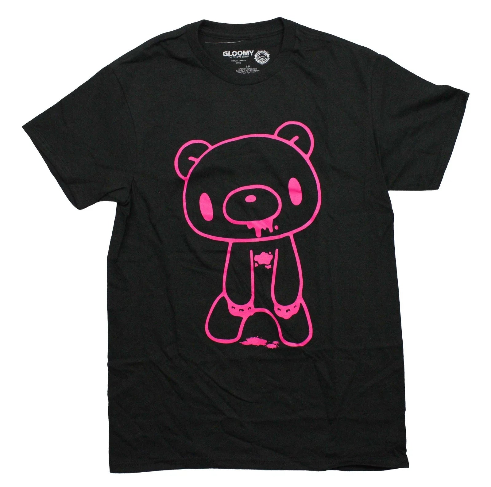 GloomyBear New Adult T-Shirt -  Hot Pink Bloody Bear Outline Image