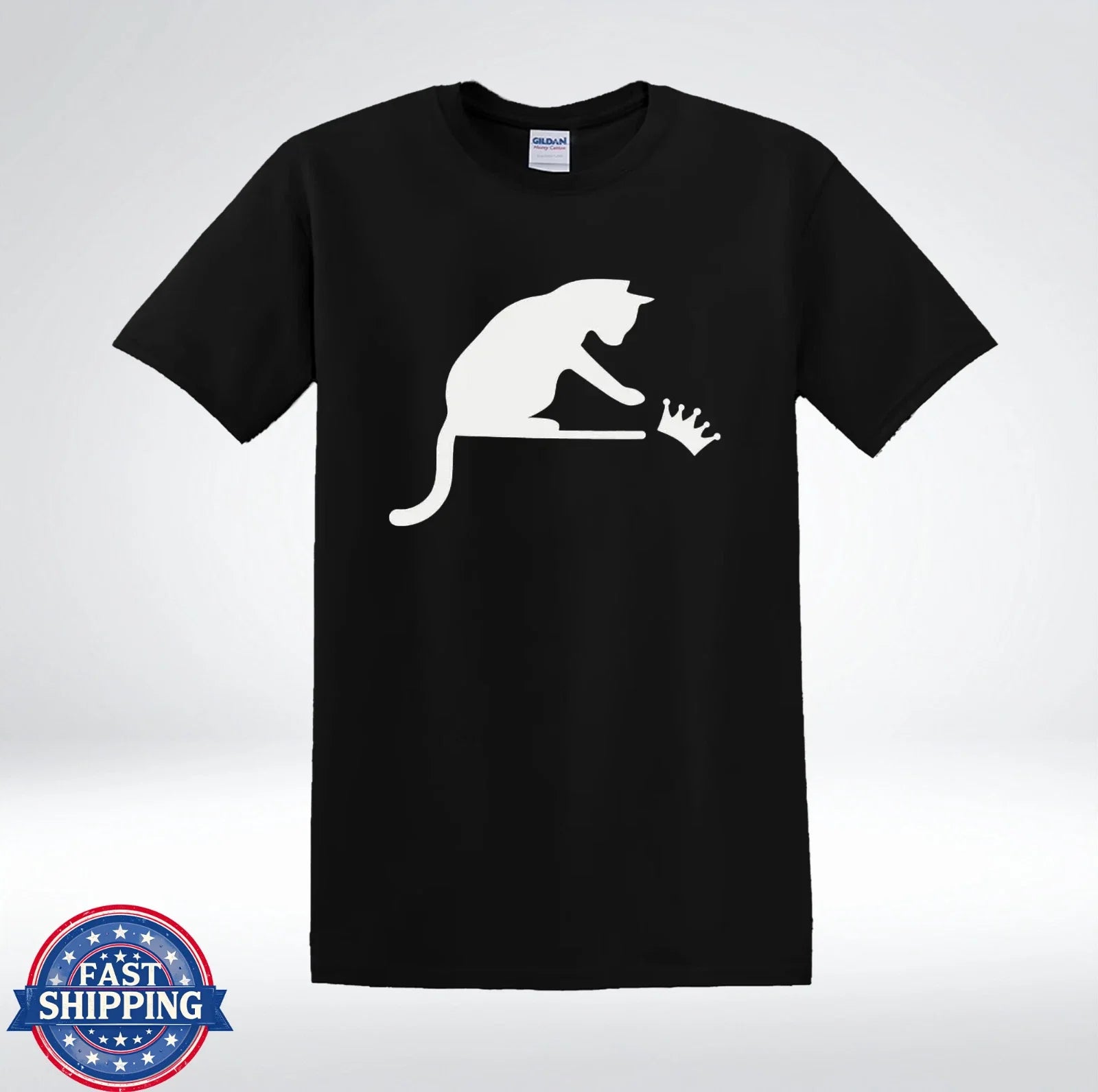 Cat Knocking Crown Shirt Minimal Funny Cat Lover Graphic T-Shirt