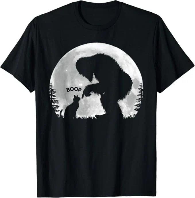 Fun Hand Boop Nose Bigfoot Sasquatch Cat Full Moon T-Shirt