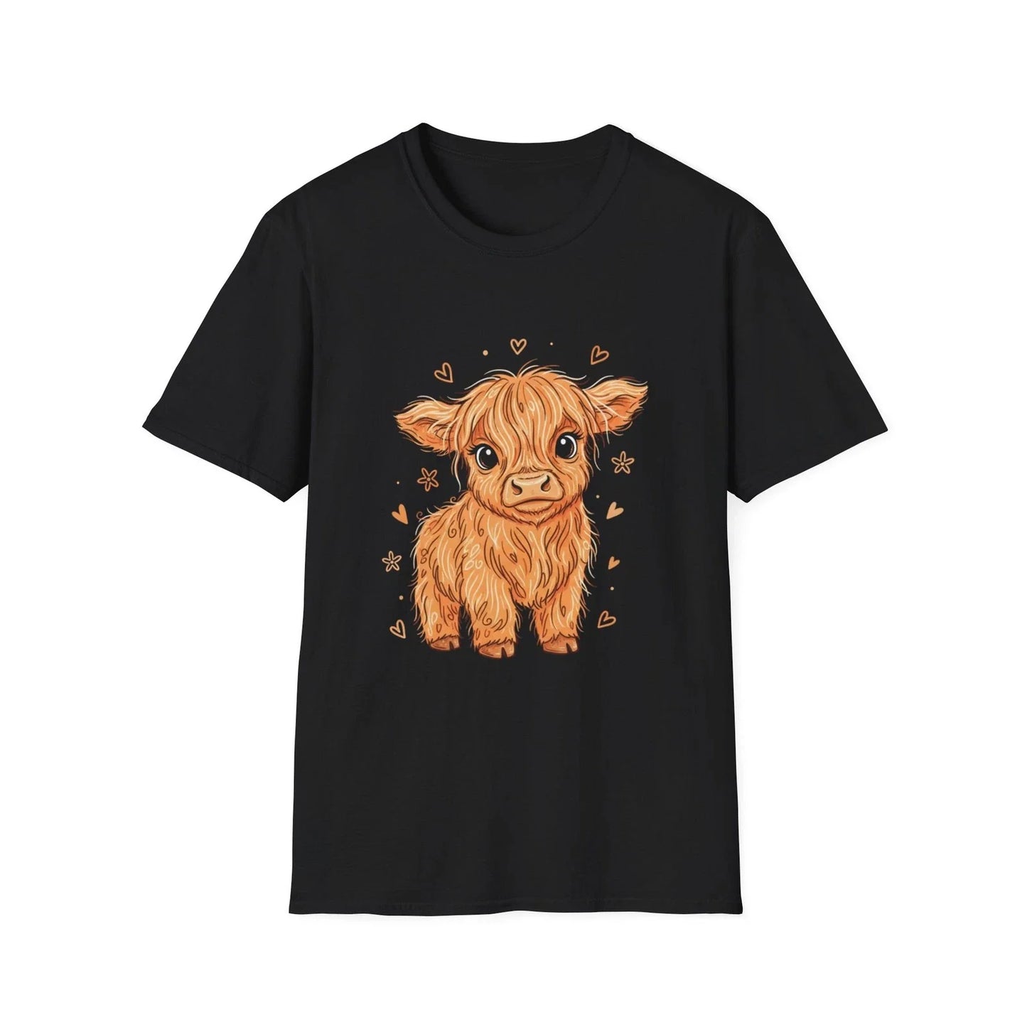 Highland Cow Cute Illustrated Nature Black Tee Kawaii Aesthetic T-Shirt
