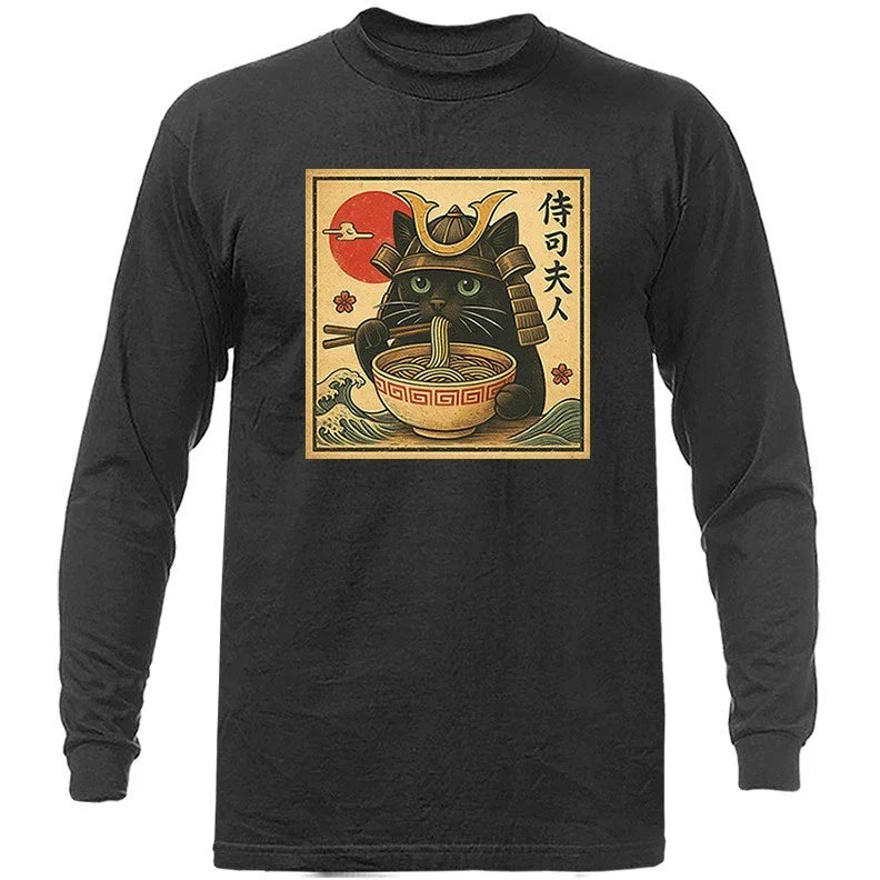 Cat Ramen Noodle Japanese Anime Manga Kawaii Cat Funny Humorous Long Sleeve