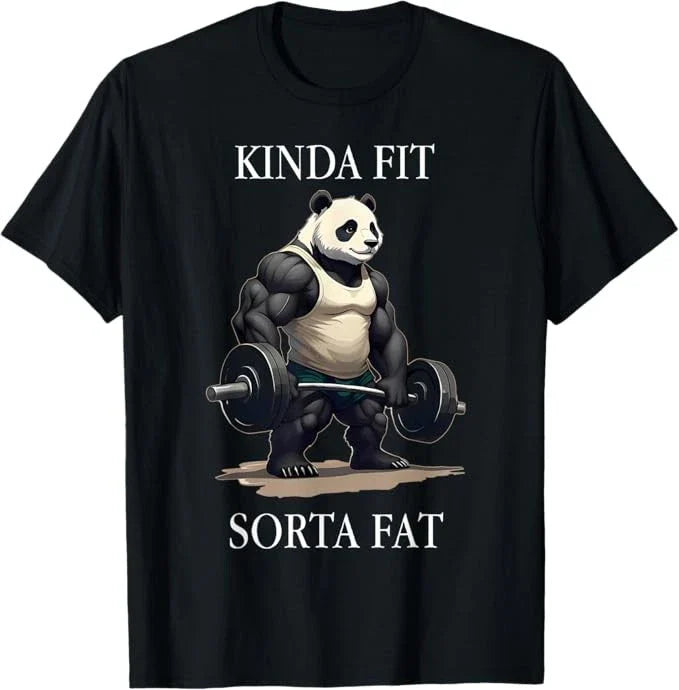 Kinda Fit Sorta Fat Gym Panda Weightlifting Workout Fitness T-Shirt