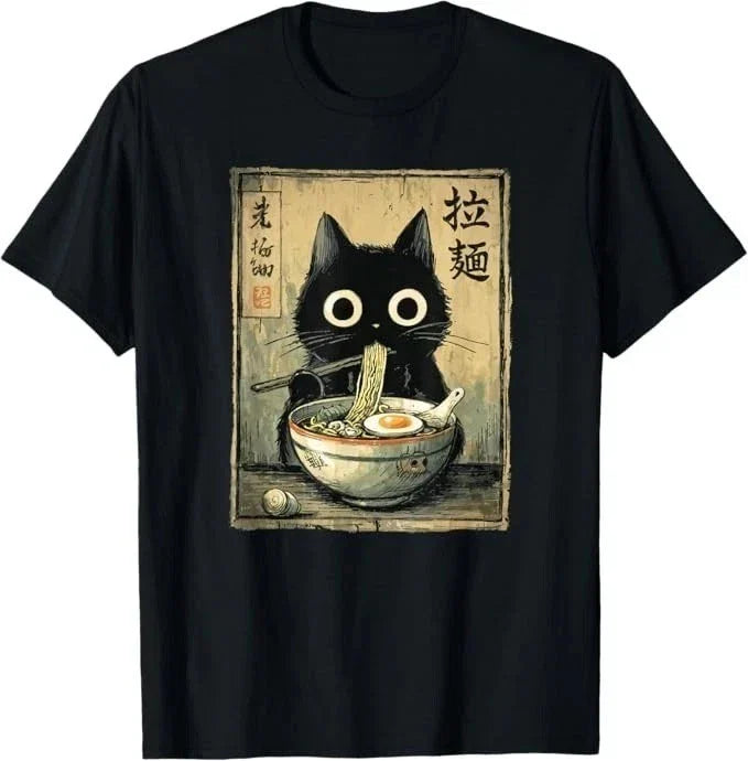 Kawaii Ramen Cat Retro Japanese Noodles Artwork T-Shirt