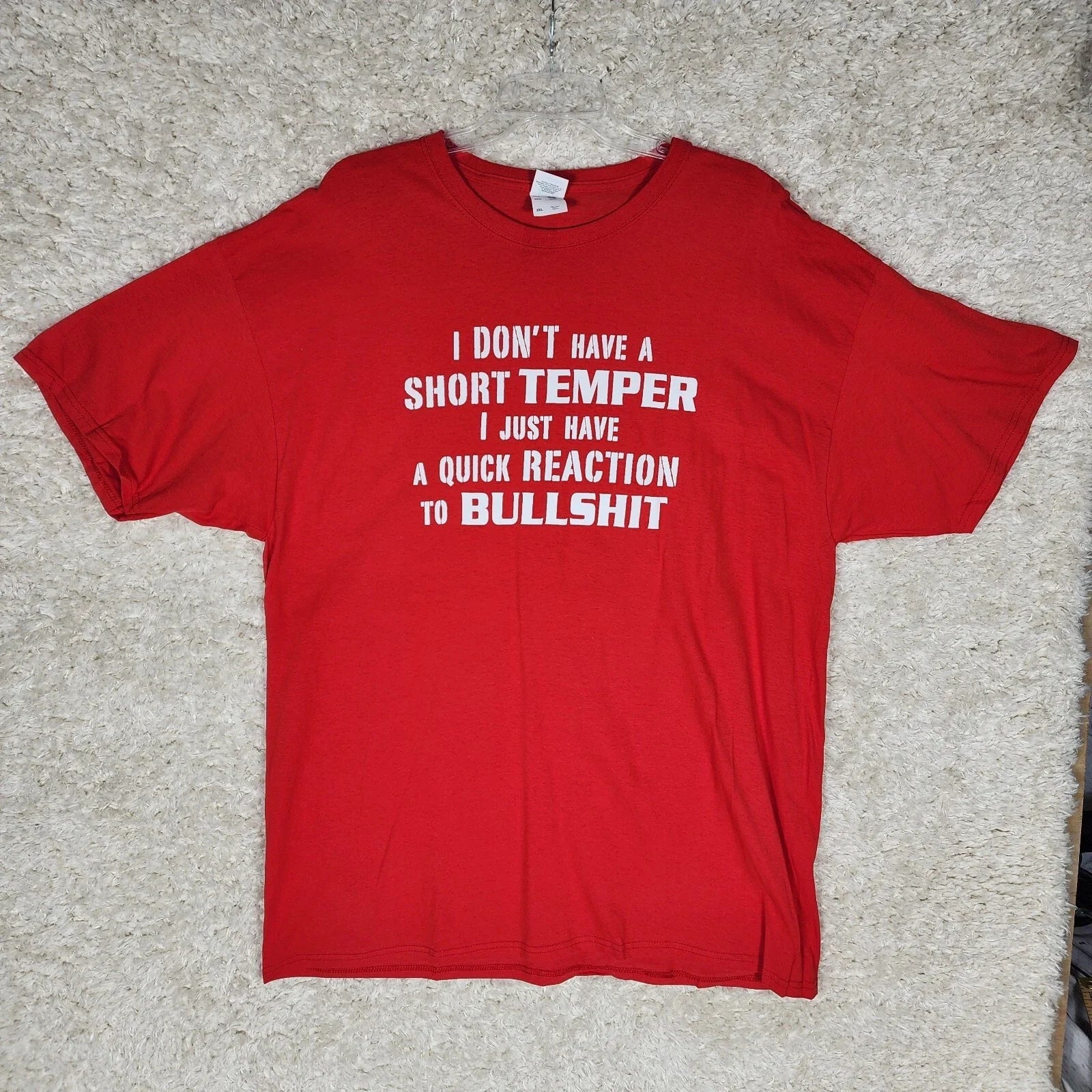 Gildan Funny Novelty T Shirt Mens 2XL Red Short Temper Phrase Tee