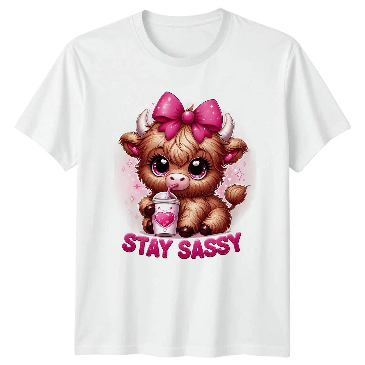 Stay Sassy Womens T-Shirt Kawaii Highland Cow Cattle