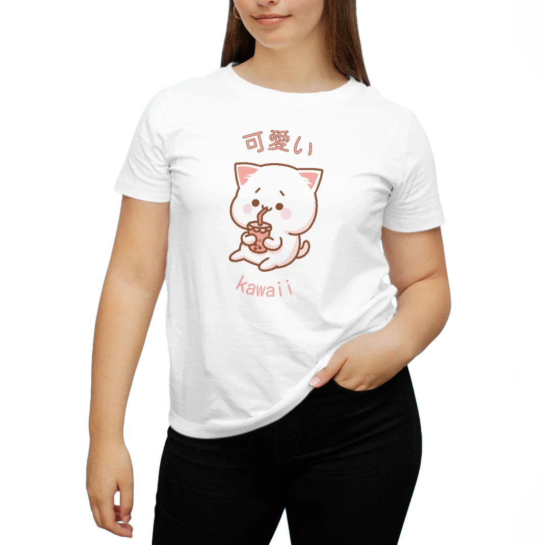 Kawaii Cat Anime Style Cute Graphic Art Novelty Tee Funny Unisex T-Shirt