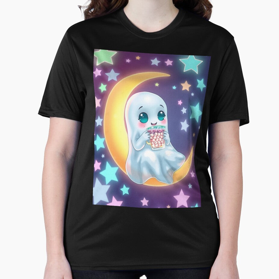 Kawaii Ghost Sitting on Moon with Candy by ArmaanArts