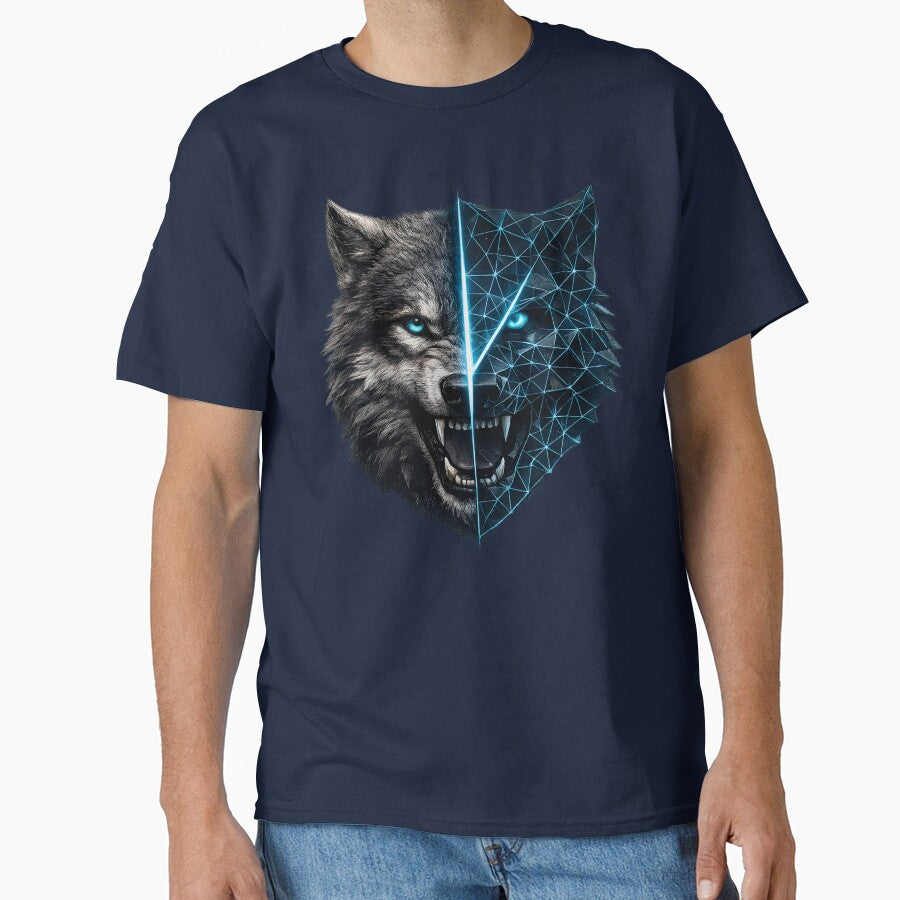 Cyber Wolf Split Face - Geometric Predator Animal Design by CreativeMindsetLab