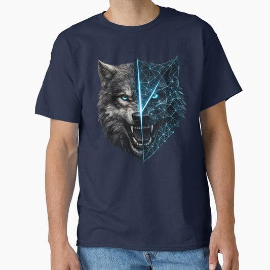 Cyber Wolf Split Face - Geometric Predator Animal Design by CreativeMindsetLab