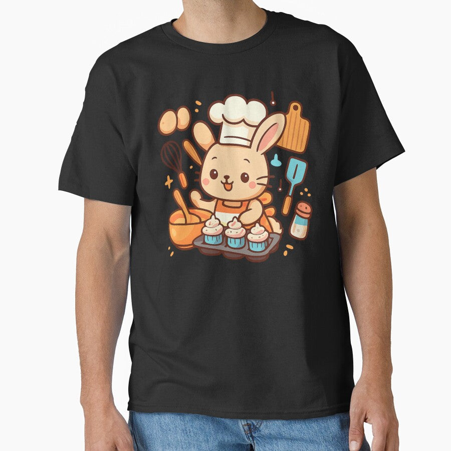 Kawaii Rabbit Chef Baking Cupcakes - Cute Kitchen Illustration by MKreative Studio