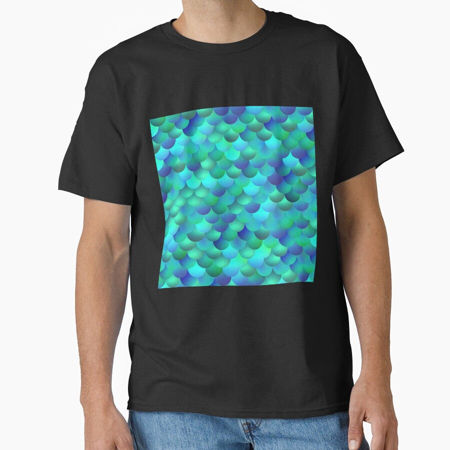 Printed image of mermaid scales filled with blue azure gradient by JaReVa