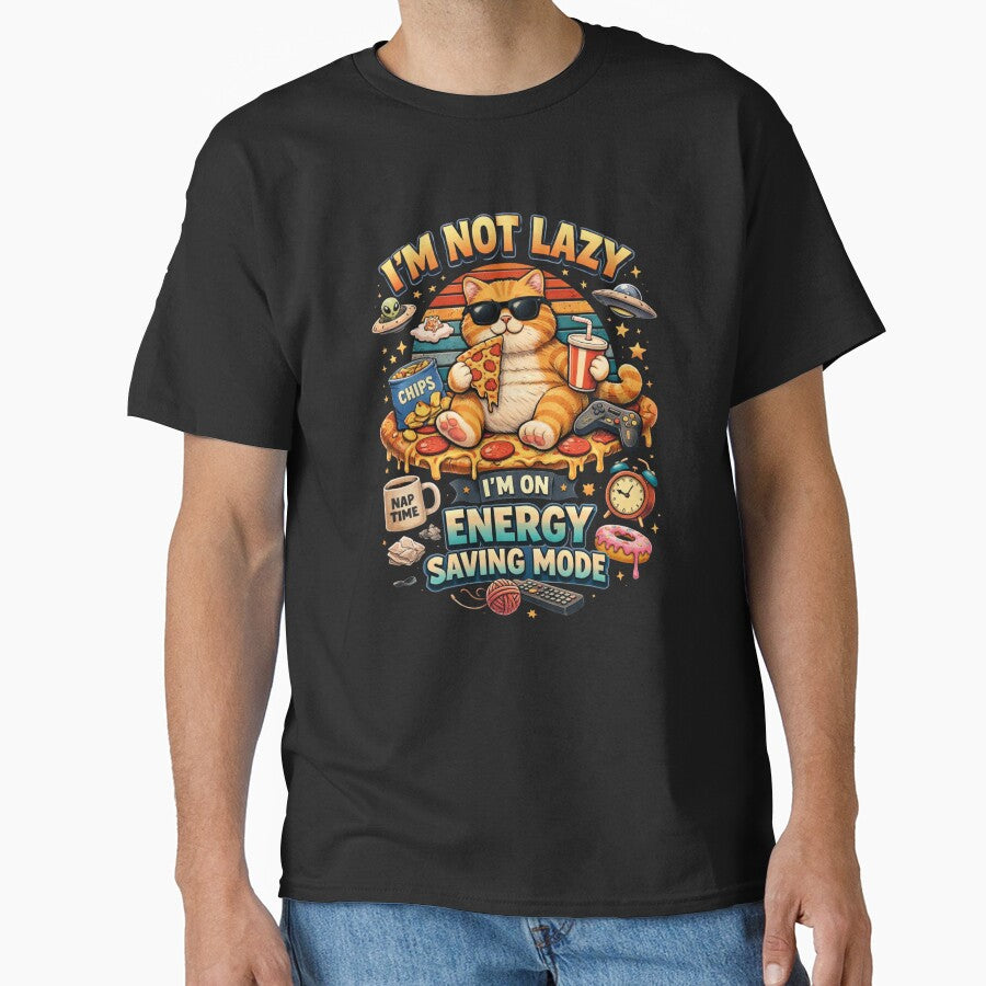 Funny Lazy Orange Cat Quote Energy Saving Mode by PluffyPanda