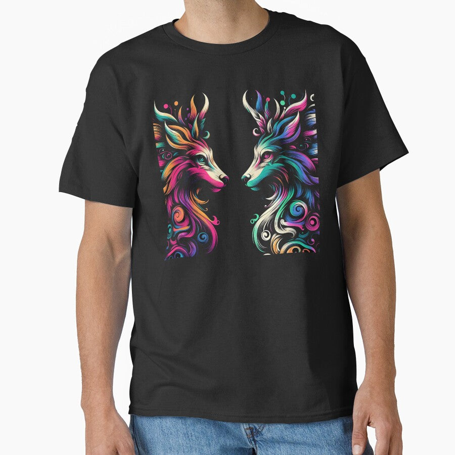 Swirling Furry Twin Wolves on Black by zoughlal